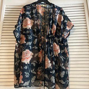 Black Cover with Pink Roses and Tie at Waist